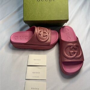 Gucci Metallic Pink Slide Sandals